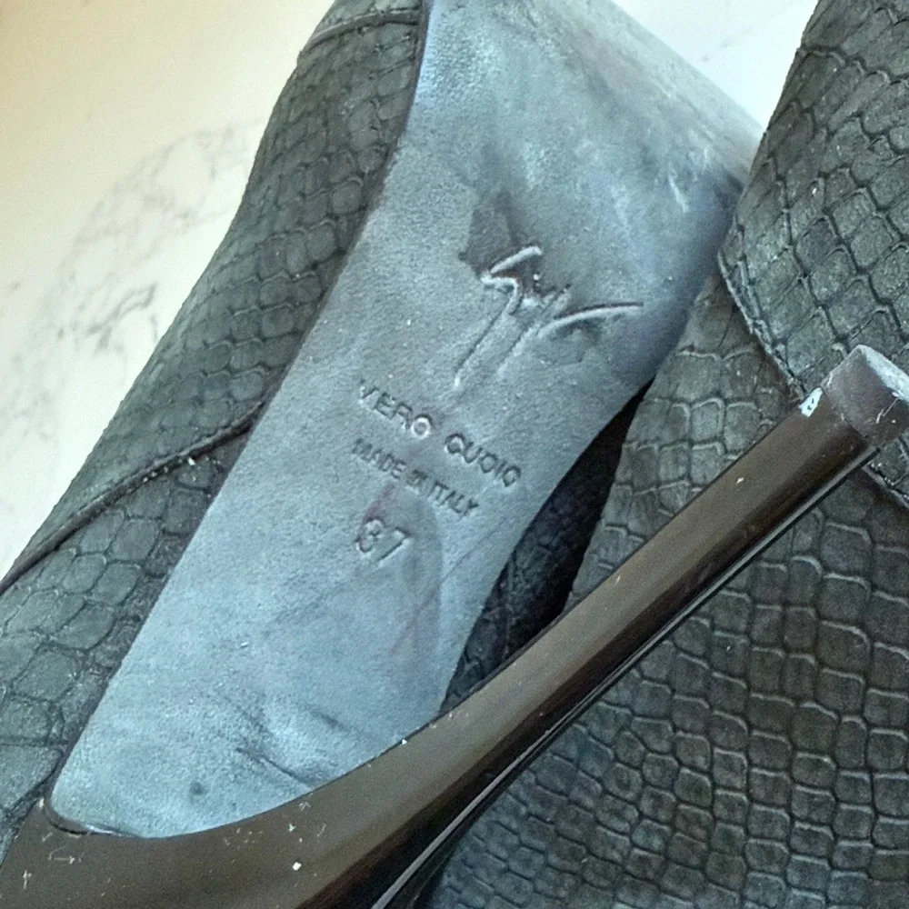 Giuseppe Zanotti Snakeskin Ankle Boots Grey Suede Stiletto Heel Lace Back 37
